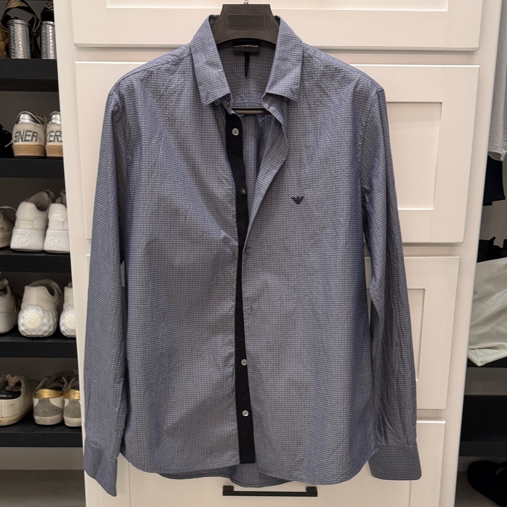 Emporio Armani Navy Checkered Button Down Shirt